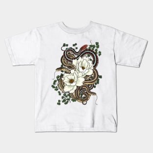 Garter Snakes with White Peonies Kids T-Shirt